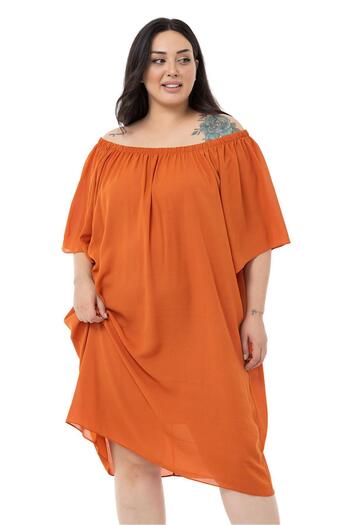DISENTIS MODEST Plus Size Elastic Collar Wide Sleeve Lined Tile Dress