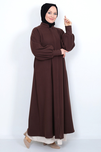 MARQUANT Μακρύ κασμίρ παλτό Hijab με μανίκια με τσέπες και μακρύ κρυφό φερμουάρ