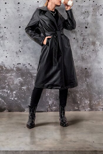 HAKKE Women's Leather Trench Jacket