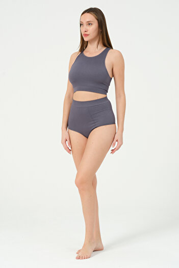 FOREVER MORE Women's Extra High Waist Ribbed Brazilian & Ribbed Gathering Effect Women's Crop Tank Set