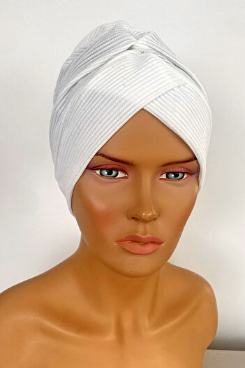 Vera Ready Turban Bonnet Knitted Fabric Cross Banded Hijab Bonnet Hijab Women's Bonnet Cream