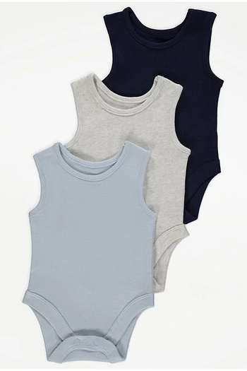 Stork Unisex 3 Piece Sleeveless Bodysuit - Baby Bodysuit Set (Grey-Stone-Black)