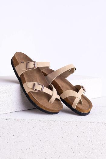 Getcho Benard Women's Suede Beige Thick Soled Slippers – Light Structure, Soft Insole, Full Fit Summer Slippers