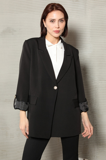 GİYSA Women's Gold Buttoned Sleeve Fold Detailed Blazer Jacket