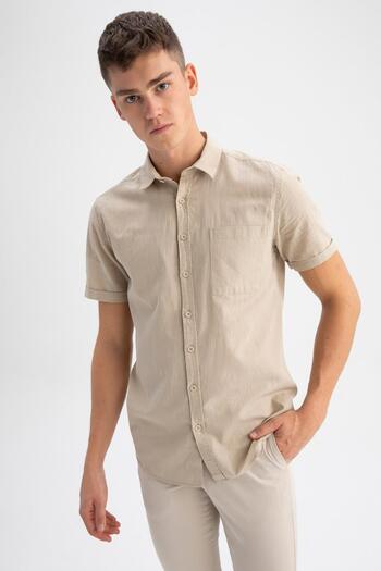DeFacto Slim Fit Basic κοντό μανίκι 100% βαμβακερό πουκάμισο R1706az23sm