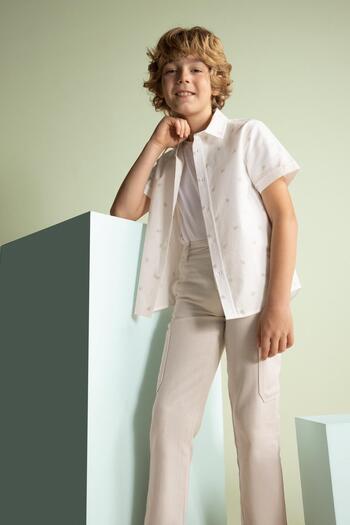 DeFacto Boy's Patterned Poplin Short Sleeve Shirt Z3147a623sm