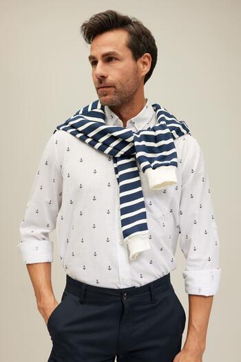 DeFacto Regular Fit Patterned Long Sleeve 100% Cotton Shirt Z3002az23sp