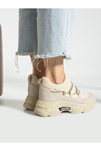 Alemdar Shoes NEVER Ekru Taş Detay Kadın Sneakers