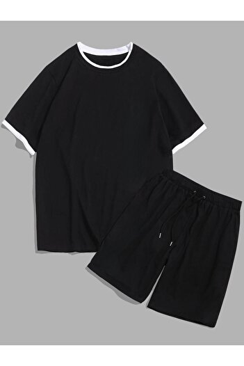 trendgar Unisex white piped duz black shorts suit