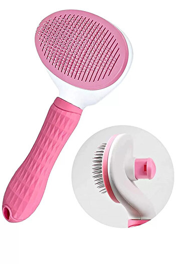 PETİSİM PET AKSESUARLARI Pet Brush with Automatic Cleaning Button Cat Dog Hair Collector Comb