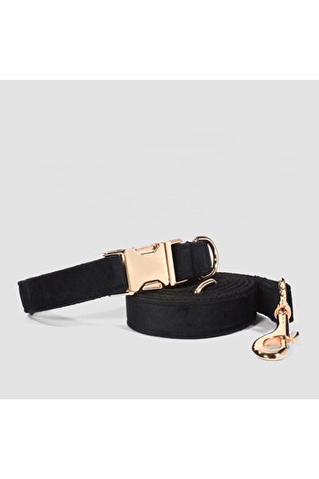 Pawsim Adjustable Black Velvet Dog Collar - Metal Buckle Neck Collar