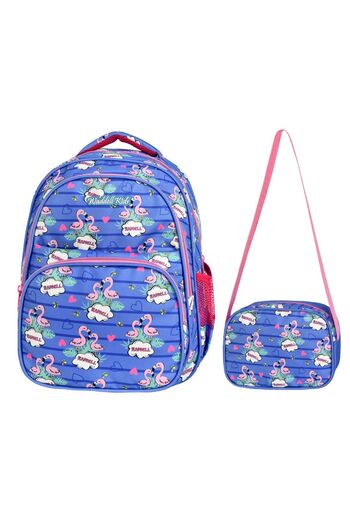 Puzmo Waddell Blue Flamingo School Bag and Lunchbox Set - Girl