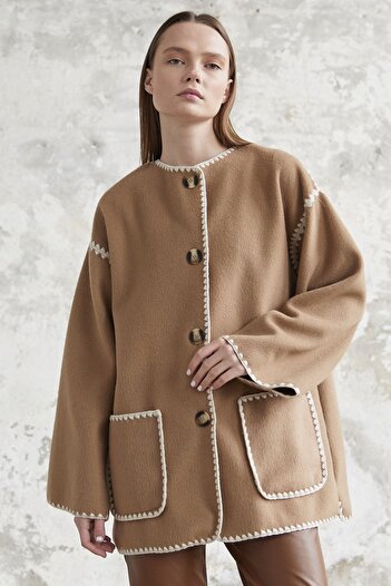 InStyle Μπουφάν Alira Scarf Stittched Jacket - Camel
