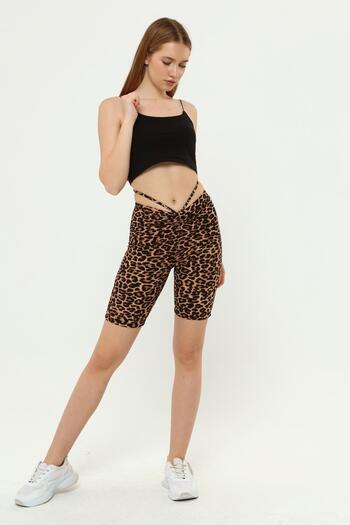Miss Murem Drawstring Lace-Up Shorts Leggings-leopard