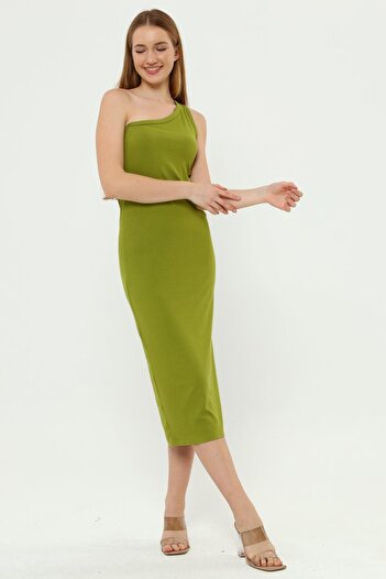 Miss Murem One Shoulder Ribbed Dress-green