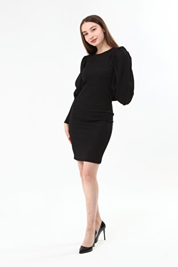 Miss Murem Watermelon Sleeves Seersucker Dress-black
