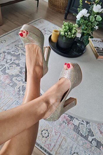 Topukla Footwear 036 4155 Topukla Kadın Platformlu Kalın Topuklu Taşlı Abiye Ayakkabı