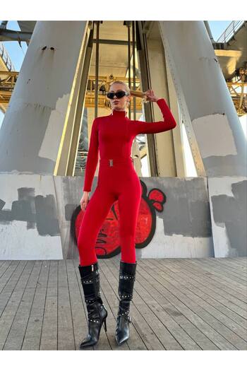 Fashiontayt Full-Fit Diving Fabric Belt Snow Jumpsuit with Double Zipper Inside Sardones