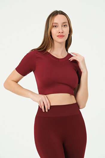 FOREVER MORE Women's V Neck Short Sleeve Seamless Stretchy T-Shirt Crop Top