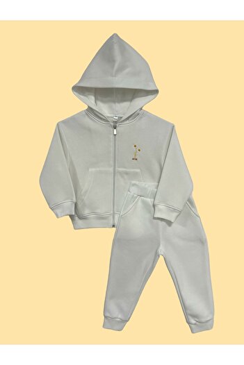 DGK COLLECTİON Soft Zippered Hooded Girl's Set of 2 with Daisy Embroidery Detail