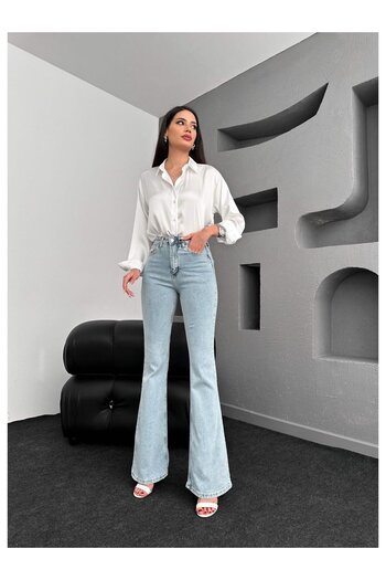 MAKRAS EXCLUSIVE Penelope Trendy Snow Wash Spanish Color Colorfast Lycra High Waist Jeans (Buy 1 Size Larger)