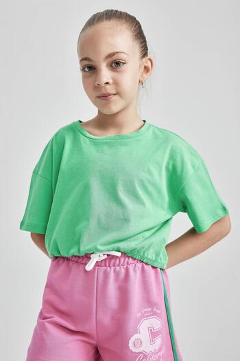 DeFacto Girl's Regular Fit Crop Short Sleeve T-Shirt