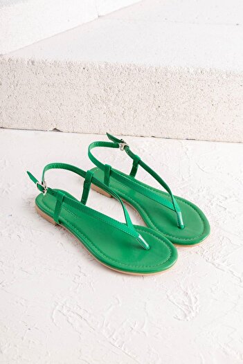 Getcho Andora Women's Green Flip Flops Sandals Stylish Summer Flat Sole Shoes Daily Comfortable Laced Model