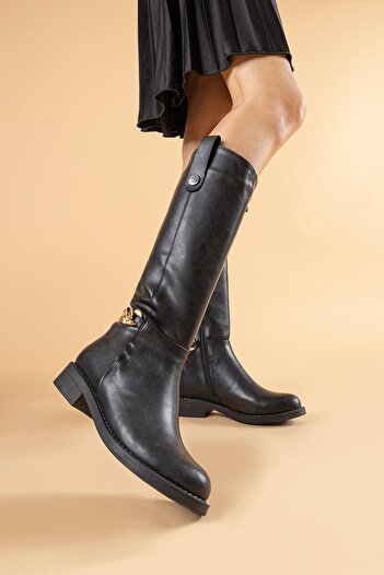 Getcho Diase Genuine Leather Women's Black Long Boots