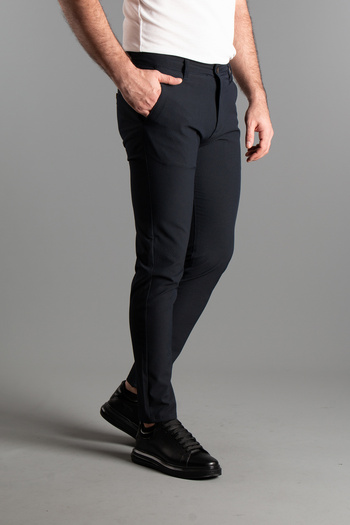ZEKİ ÖZER MEN'S NAVY BLUE GOFRE LINEN PANT