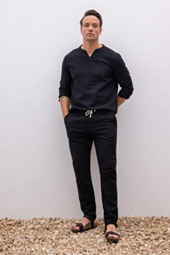 DeFacto Regular Fit V-Neck Long Sleeve 100% Cotton Shirt X6919az23sm