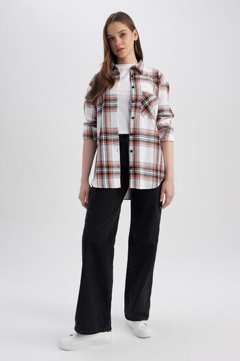 DeFacto Coool Oversize Fit Checked Long Sleeve Flannel Shirt U7539az23sp