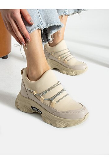 Alemdar Shoes NEVER Ekru Taş Detay Kadın Sneakers