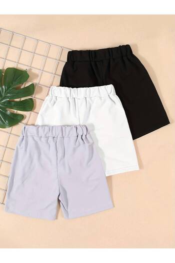 Machetta Children's Set of 3 Printed Plain Summer Short Shorts - Casual Short Shorts