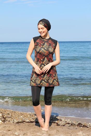 SEBOTEKS Digital Printed Sleeveless Semi Covered Hijab Swimsuit 30105