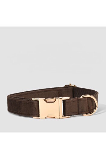 Pawsim BROWN velvet dog collar and walking strap SET, adjustable dog collar