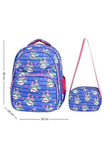 Puzmo Waddell Blue Flamingo School Bag and Lunchbox Set - Girl