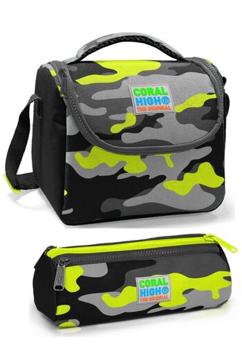Coral High Boy's Black Green Camouflage Lunch Box Set