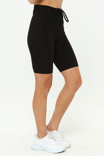 Miss Murem Gathered Lace-Up Shorts Leggings-black