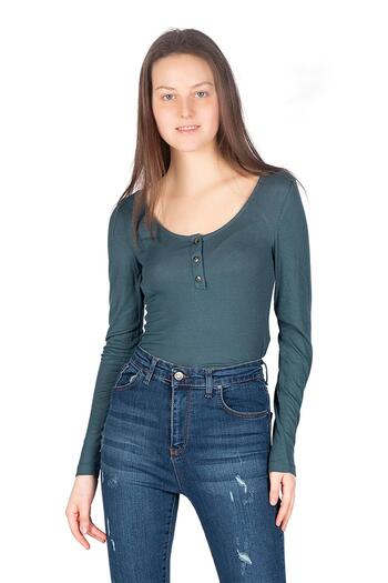 Miss Murem Wide Collar Bodysuit-Petrol Green