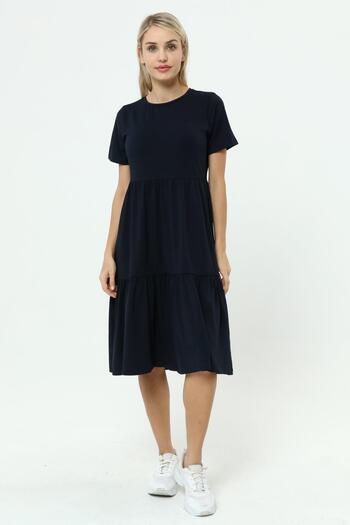 Miss Murem Long Dress with Skirt Stitching - dark blue