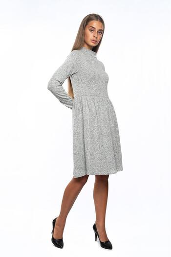 Miss Murem Stand Collar Crushed Dress-crushed Gray