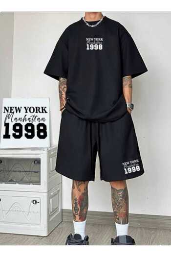 PUNIX PLUS SIZE CUSTOM DESIGN 1998 NEW YORK MANHATTAN PRINTED MEN'S T-SHIRT SHORTS SET