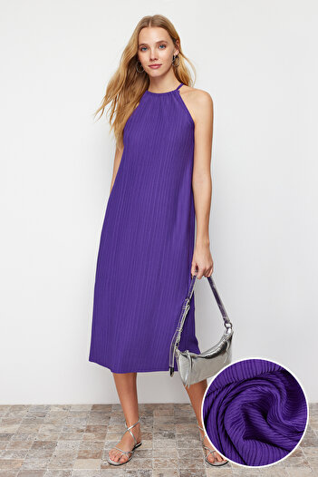 Trendyol Collection Фіолетова сукня ShiftDuz з нульовим рукавом міді плісе TWOSS23EL00752