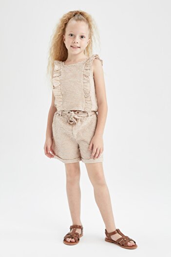DeFacto Girl's Round Neck Gingham Sleeveless Blouse