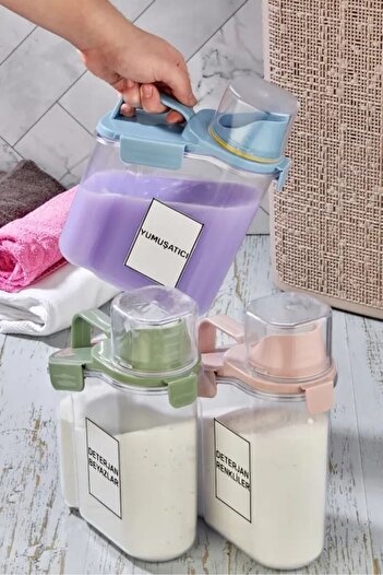 Genel Markalar 2'LI Set Sıvı Toz Deterjan Saklama Kabı Banyo Organizer Çok Amaçlı Saklama Kutusu 2 Lt