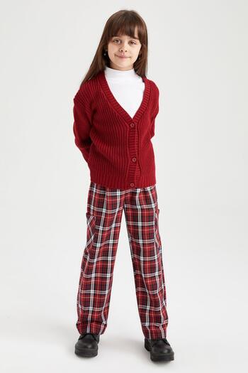 DeFacto Girl's Wide Leg Plaid Patterned Trousers