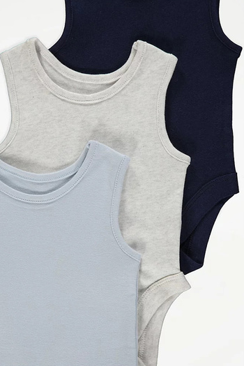Stork Unisex 3 Piece Sleeveless Bodysuit - Baby Bodysuit Set (Grey-Stone-Black)