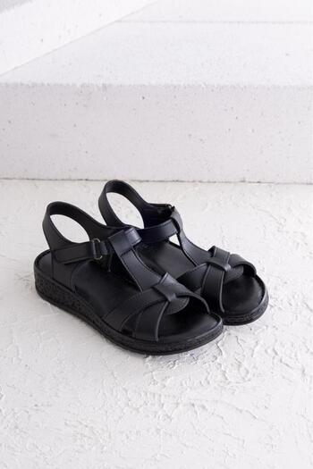 Getcho Travis Women's Cross Strap Black Sandals Velcro Orthopedic Sole Daily Comfortable Model