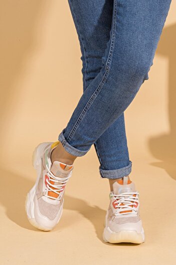 Getcho Blanca Women's Beige Multi Thick Sole Sports Shoes Mesh Surface Daily Use Stylish Comfortable Sneaker