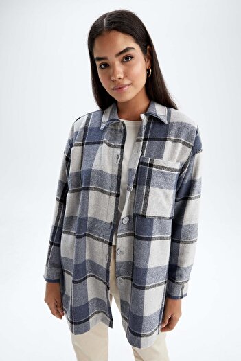 DeFacto Relax Fit Checked Flannel Long Sleeve Shirt Tunic Y9945az22au